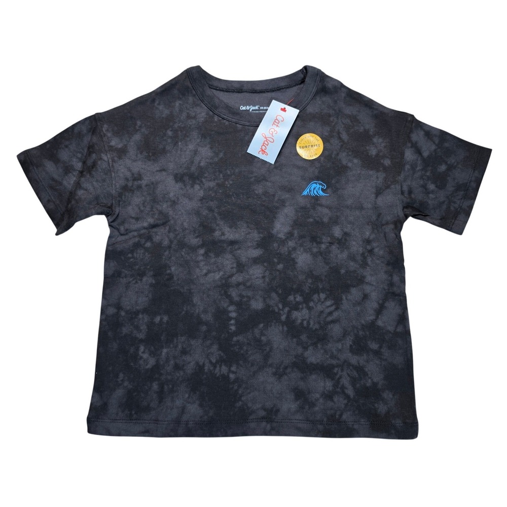 Cat‎ & Jack Boys XS 4/5 Ride The Wave Tie Dye Graphic T-Shirt Black Blue NWT